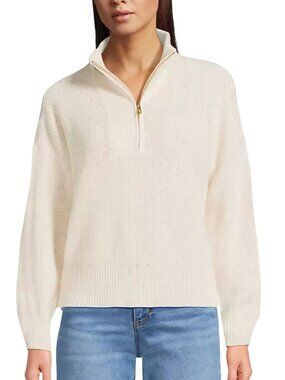 Lands' End NWT Drifter Shaker Wedge 1/4 Zip Fresh Ivory Multi Donegal Size 2X